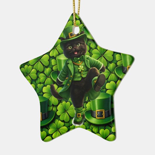 Lucky leprechaun black cat snowflake ornament Sain セラミックオーナメント (左)