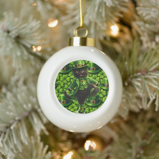 Lucky leprechaun black cat snowflake ornament Sain セラミックボールオーナメント (ツリー)