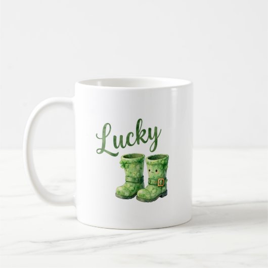 Lucky Leprechaun Boots Watercolor Patrick's Day  コーヒーマグカップ (左)