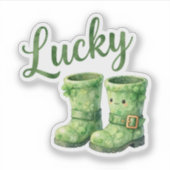 Lucky Leprechaun Boots Watercolor Patrick's Day  シール (正面)