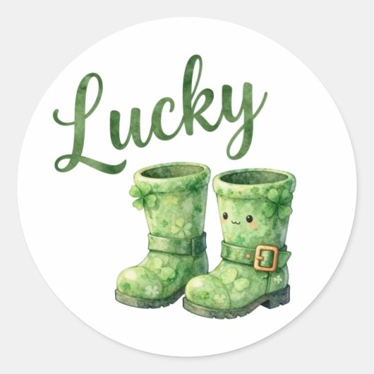 Lucky Leprechaun Boots Watercolor Patrick's Day  ラウンドシール (正面)