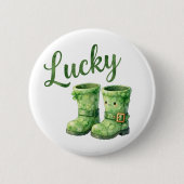 Lucky Leprechaun Boots Watercolor Patrick's Day  缶バッジ (正面)