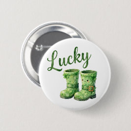 Lucky Leprechaun Boots Watercolor Patrick's Day 缶バッジ