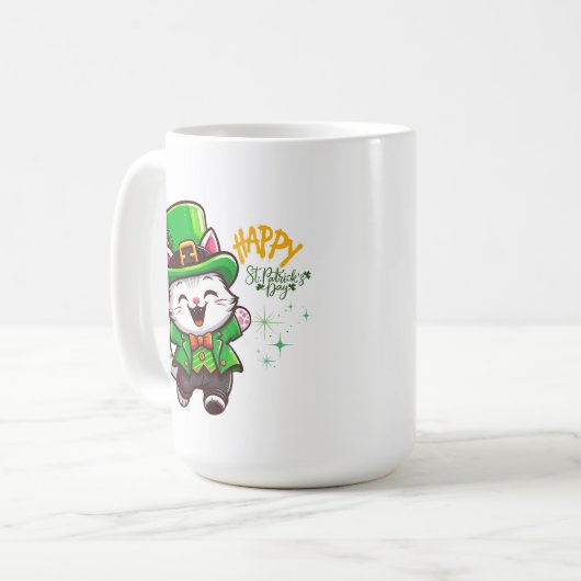 Lucky Leprechaun Cat コーヒーマグカップ (正面左)