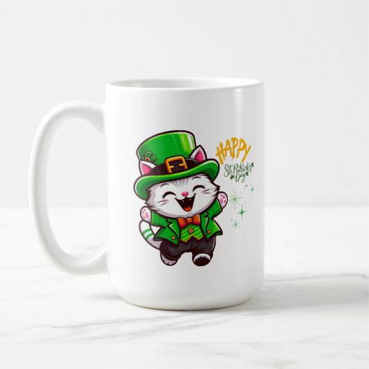 Lucky Leprechaun Cat コーヒーマグカップ (左)
