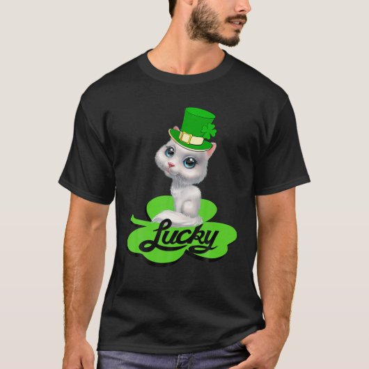 Lucky Leprechaun Cat St Patricks Day Shamrock For Tシャツ (正面)