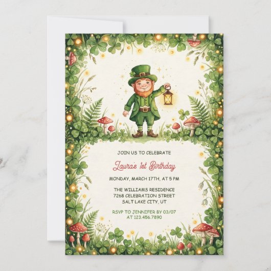 Lucky Leprechaun St Patrick First Birthday Party 招待状 (正面)