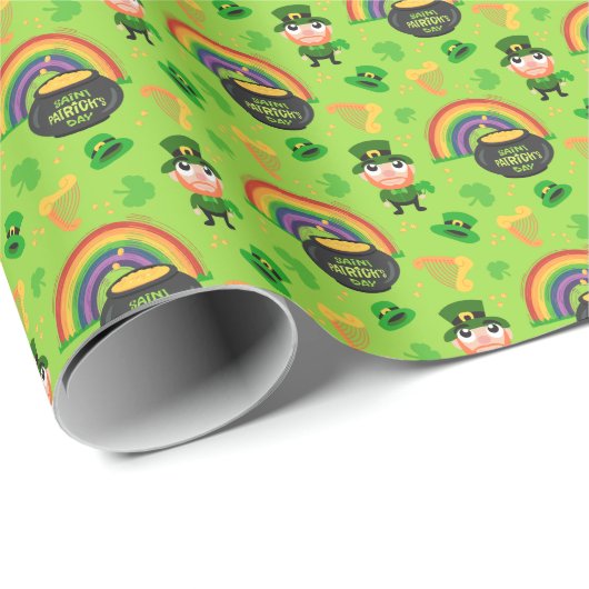 Lucky Leprechaun St. Patrick's Day Cartoon Pattern ラッピングペーパー (ロールコーナー)