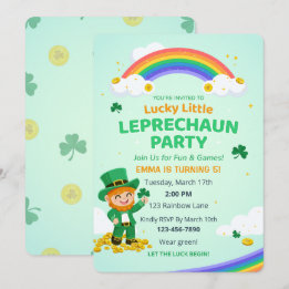 Lucky Little Leprechaun Rainbow Kid Birthday Party 招待状