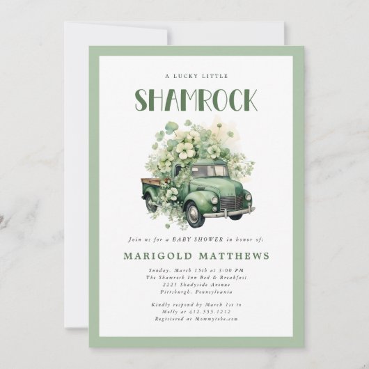 Lucky Little Shamrock St Patrick's Baby Shower  招待状 (正面)