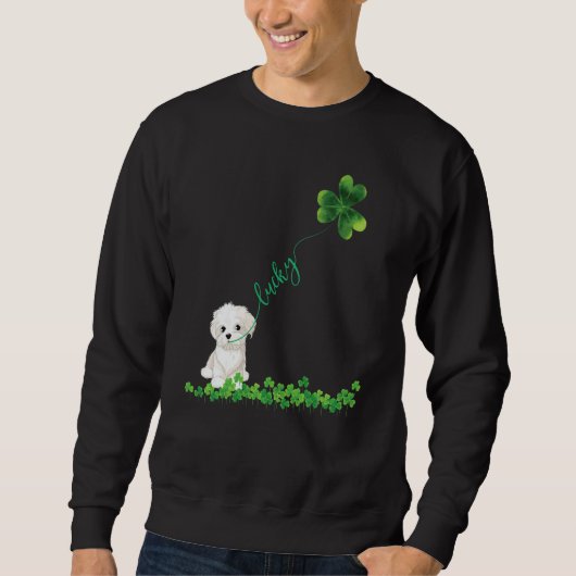 Lucky Maltese Dog Shamrock St Patrick Day For Wome スウェットシャツ (正面)