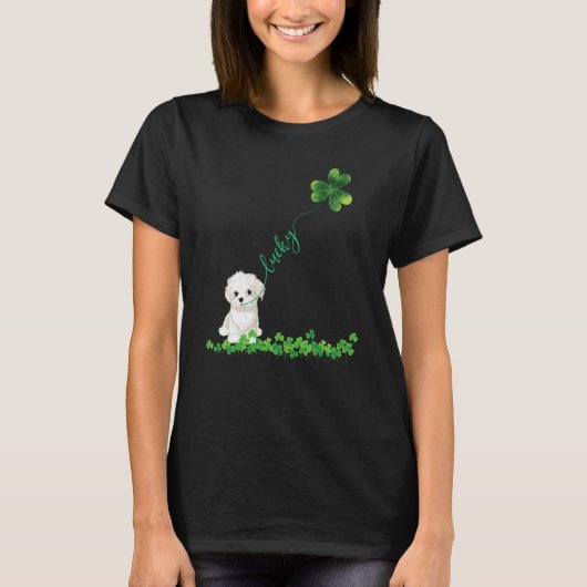 Lucky Maltese Dog Shamrock St Patrick Day For Wome Tシャツ (正面)