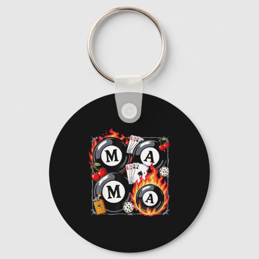 Lucky Mama Billiard 8 Cherry Mother's Day Mom Life キーホルダー (正面)