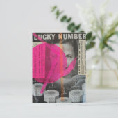 Lucky Number lady Mixed media collage ポストカード (スタンド正面)