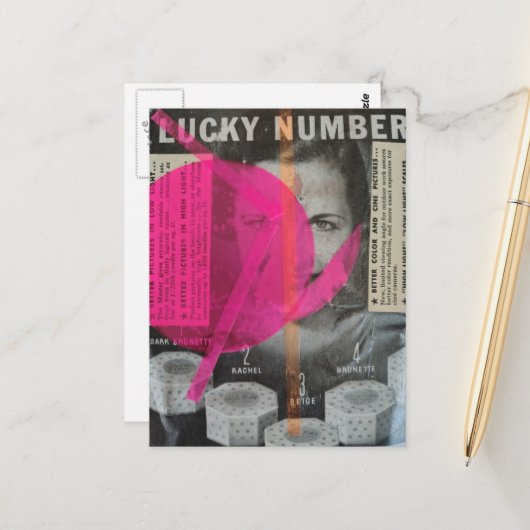 Lucky Number lady Mixed media collage ポストカード (正面/裏面インサイチュ)