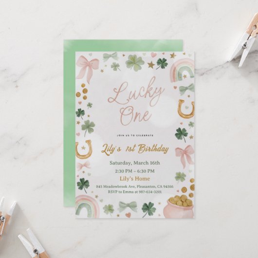 Lucky One 1st Birthday Invitation 招待状 (正面/裏面インサイチュ)