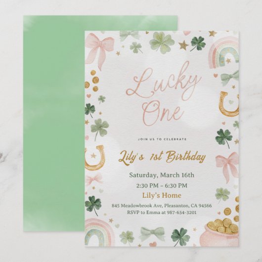Lucky One 1st Birthday Invitation 招待状 (正面/裏面)