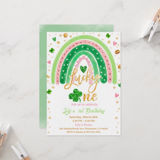 Lucky One 1st Birthday Invitation 招待状 (正面/裏面インサイチュ)