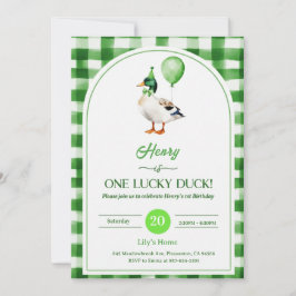 Lucky One 1st Birthday Invitation Duck & Shamrock 招待状