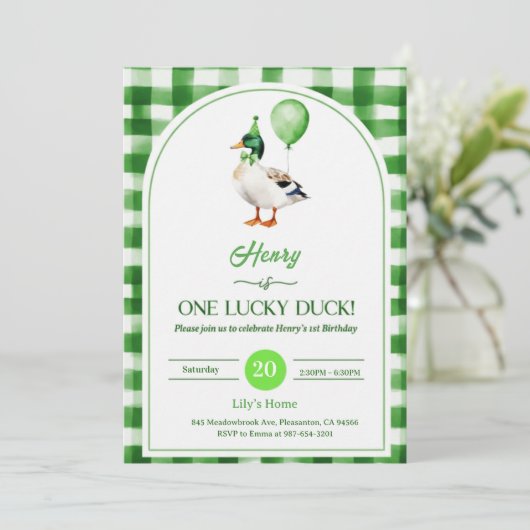 Lucky One 1st Birthday Invitation Duck & Shamrock 招待状 (スタンド正面)