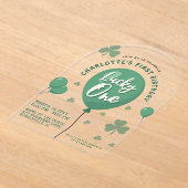 Lucky One 1st Birthday St Patricks Day Balloon アクリル招待状 (レイダウン)