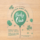 Lucky One 1st Birthday St Patricks Day Balloon アクリル招待状 (正面)