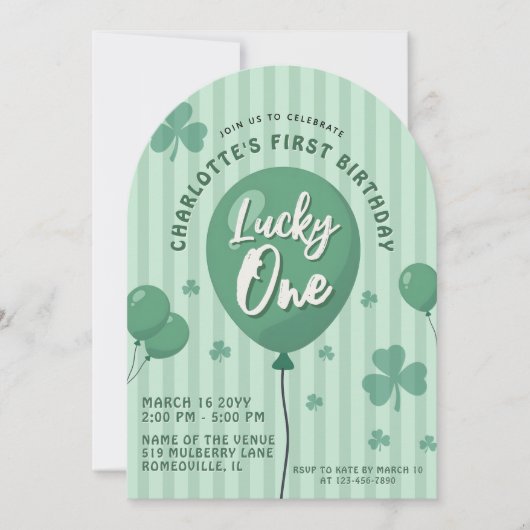 Lucky One 1st Birthday St Patricks Day Balloon 招待状 (正面)
