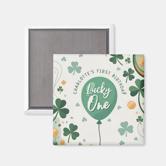 Lucky One 1st Birthday St Patricks Day Clover マグネット (正面/裏面)