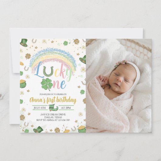 Lucky One Birthday Photo Invitation 招待状 (正面)