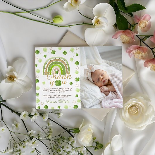 Lucky One Birthday Photo Thank You Card 招待状