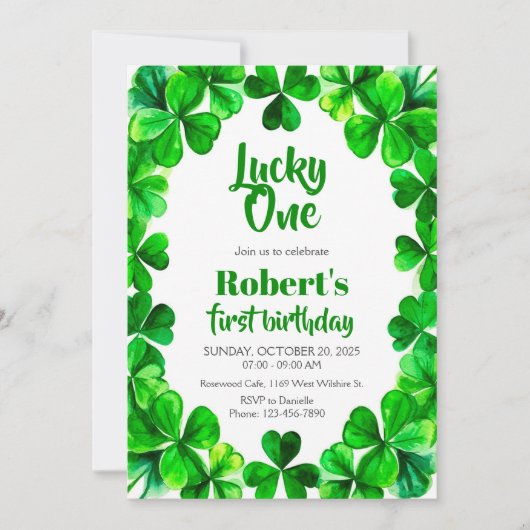 Lucky One Birthday, Shamrock Birthday Invite 招待状 (正面)