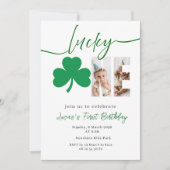 Lucky One First Birthday Photo Clover Invitation 招待状 (正面)