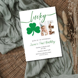 Lucky One First Birthday Photo Clover Invitation 招待状