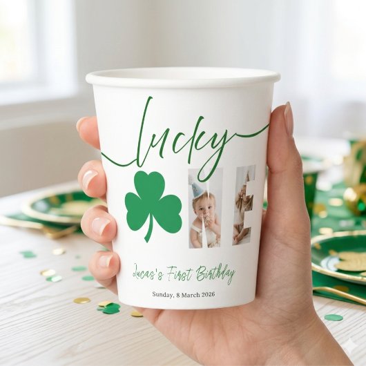 Lucky One First Birthday Shamrock Photo Party Cup 紙コップ