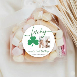 Lucky One First Birthday Shamrock Photo Sticker ラウンドシール