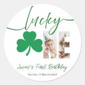Lucky One First Birthday Shamrock Photo Sticker ラウンドシール (正面)