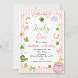 Lucky One Girl 1st Birthday Invitation Pink Gold 招待状