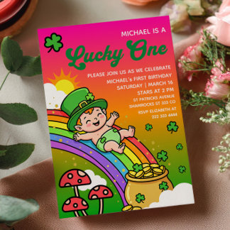 Lucky One Gradient St.Patrick's Day 1st Birthday 招待状