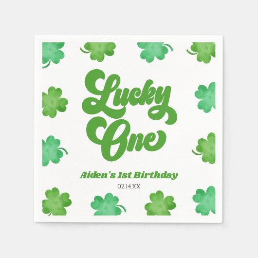 Lucky One Green Shamrock Clover 1st Birthday Party スタンダードカクテルナプキン (正面)