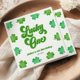 Lucky One Green Shamrock Clover 1st Birthday Party スタンダードカクテルナプキン
