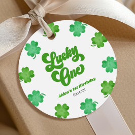 Lucky One Green Shamrock Clover 1st Birthday Party フェイバータグ