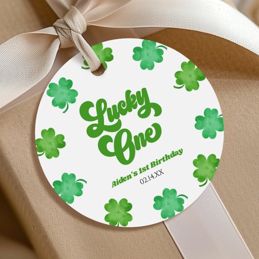Lucky One Green Shamrock Clover 1st Birthday Party フェイバータグ