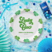 Lucky One Green Shamrock Clover 1st Birthday Party ペーパープレート (パーティー)