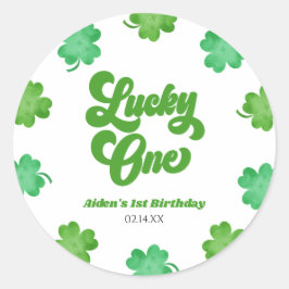 Lucky One Green Shamrock Clover 1st Birthday Party ラウンドシール