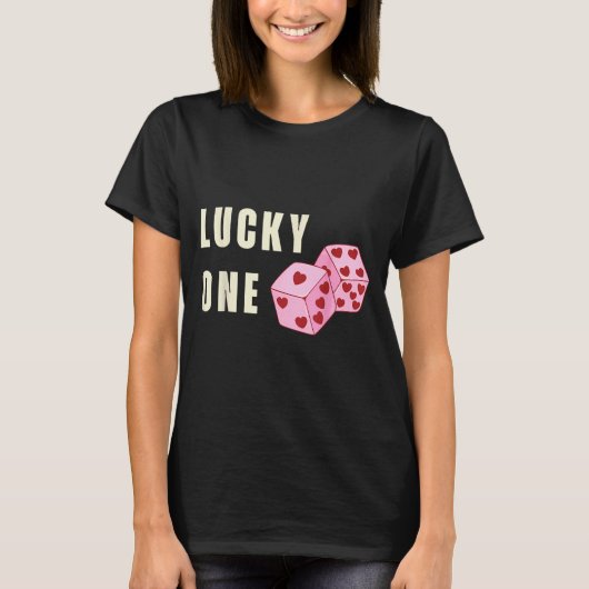Lucky One Heart Dice Couples Matching Valentines D Tシャツ (正面)