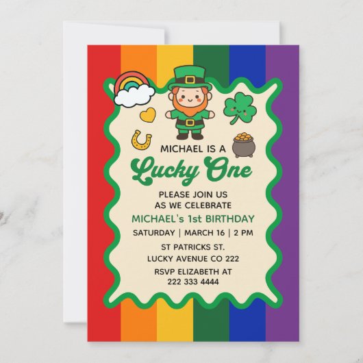 Lucky One Leprechaun St. Patrick's 1st Birthday 招待状 (正面)