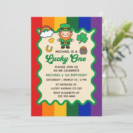 Lucky One Leprechaun St. Patrick's 1st Birthday 招待状 (スタンド正面)