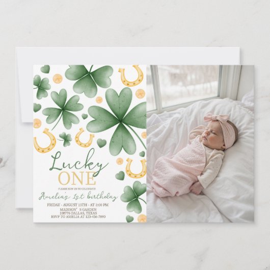 Lucky One Photo 1st Birthday Invitation 招待状 (正面)