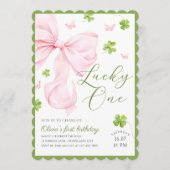 Lucky One Pink Bow 1st Birthday Invitation 招待状 (正面)
