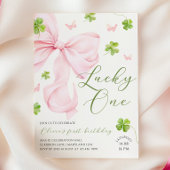 Lucky One Pink Bow 1st Birthday Invitation 招待状